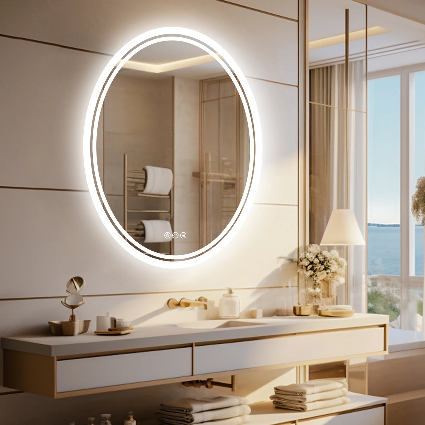 LED Bathroom Mirror Backlit Oval Vanity Mirror with Lights Wall Mounted Anti-Fog Lighted Bathroom Mirror Dimmable Makeup Mirror