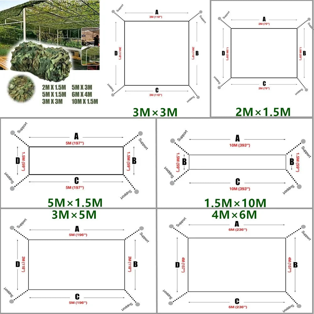 3X3M 5X1.5M Military Camouflage Net Swimming Pool Beach Gazebo Garden Sun Shelter Camo Army Canvas Netting Tent Jungle Desert