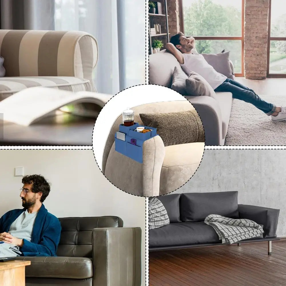 Silicone Couch Arm Tray Sofa Armrest Organizer Cup Holder Back Grid-Like Design Storage Supplies for Car Backseats Living Rooms