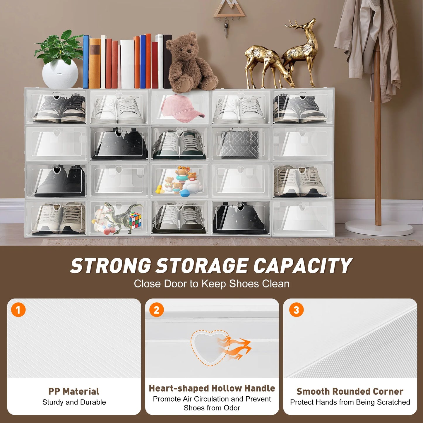 20X Clear Plastic Shoe Storage Box Stackable Foldable Boxes Trainers Organiser