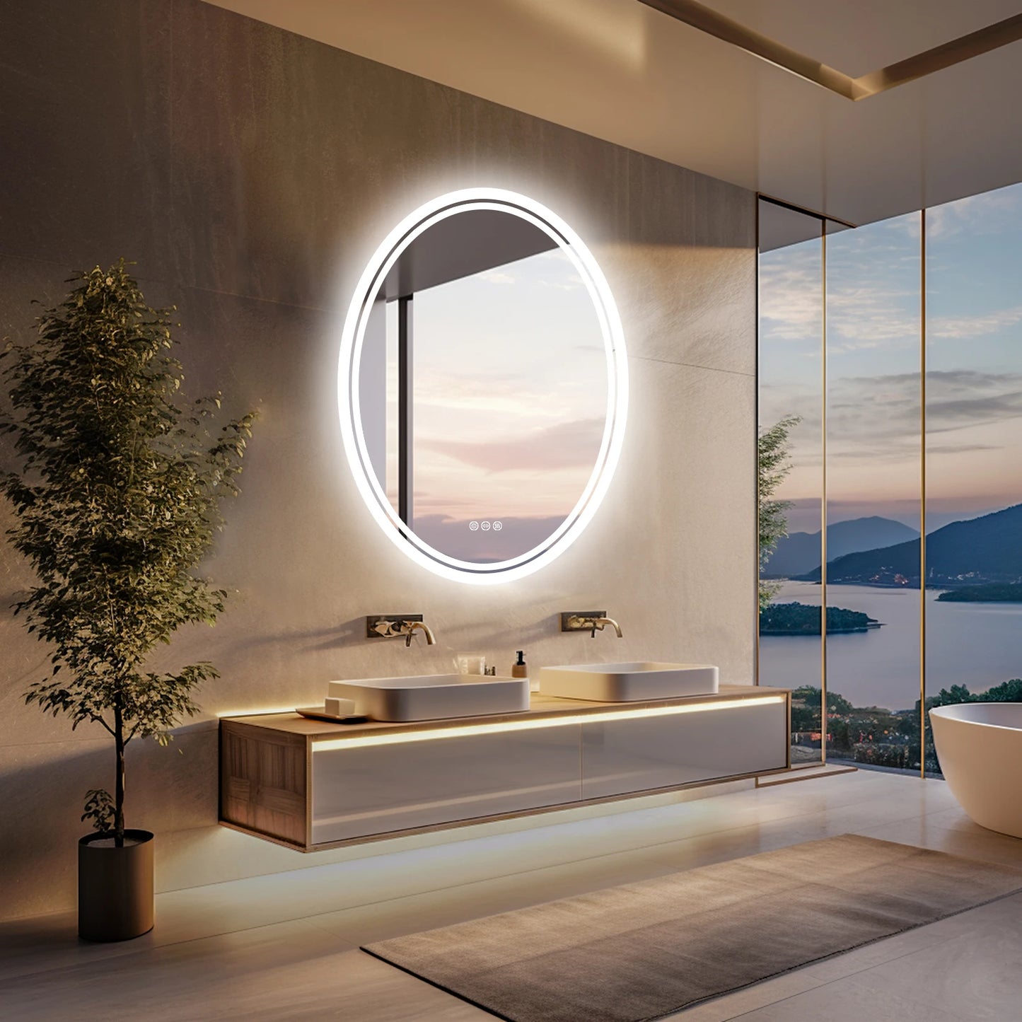 LED Bathroom Mirror Backlit Round Vanity Mirror with Lights Wall Mounted Anti-Fog Lighted Bathroom Mirror Dimmable Makeup Mirror