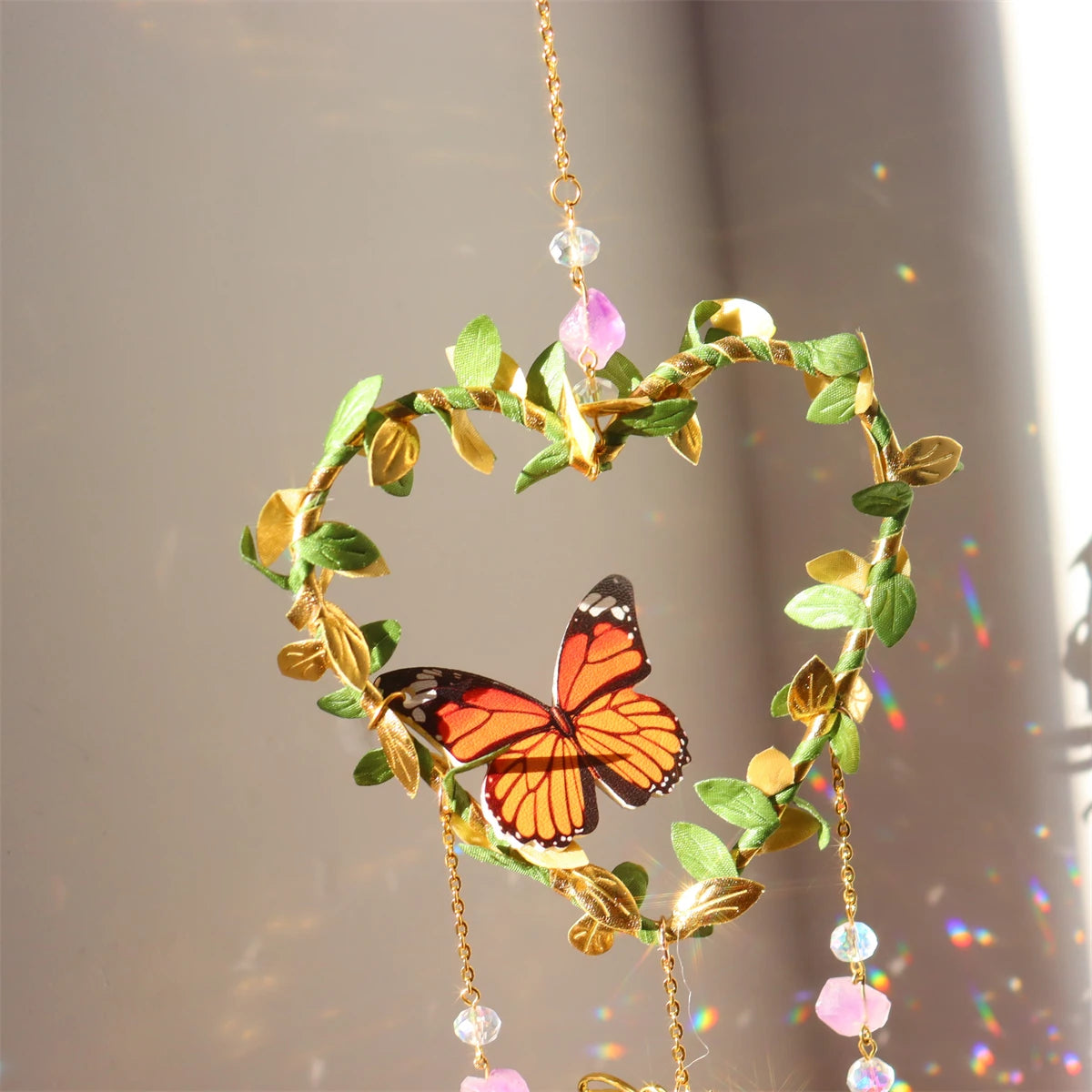 New Vine winding Butterfly Crystal Wind Chime Star Moon Hanging Rainbow Chaser Dream Catcher Home Garden Decor Windchimes