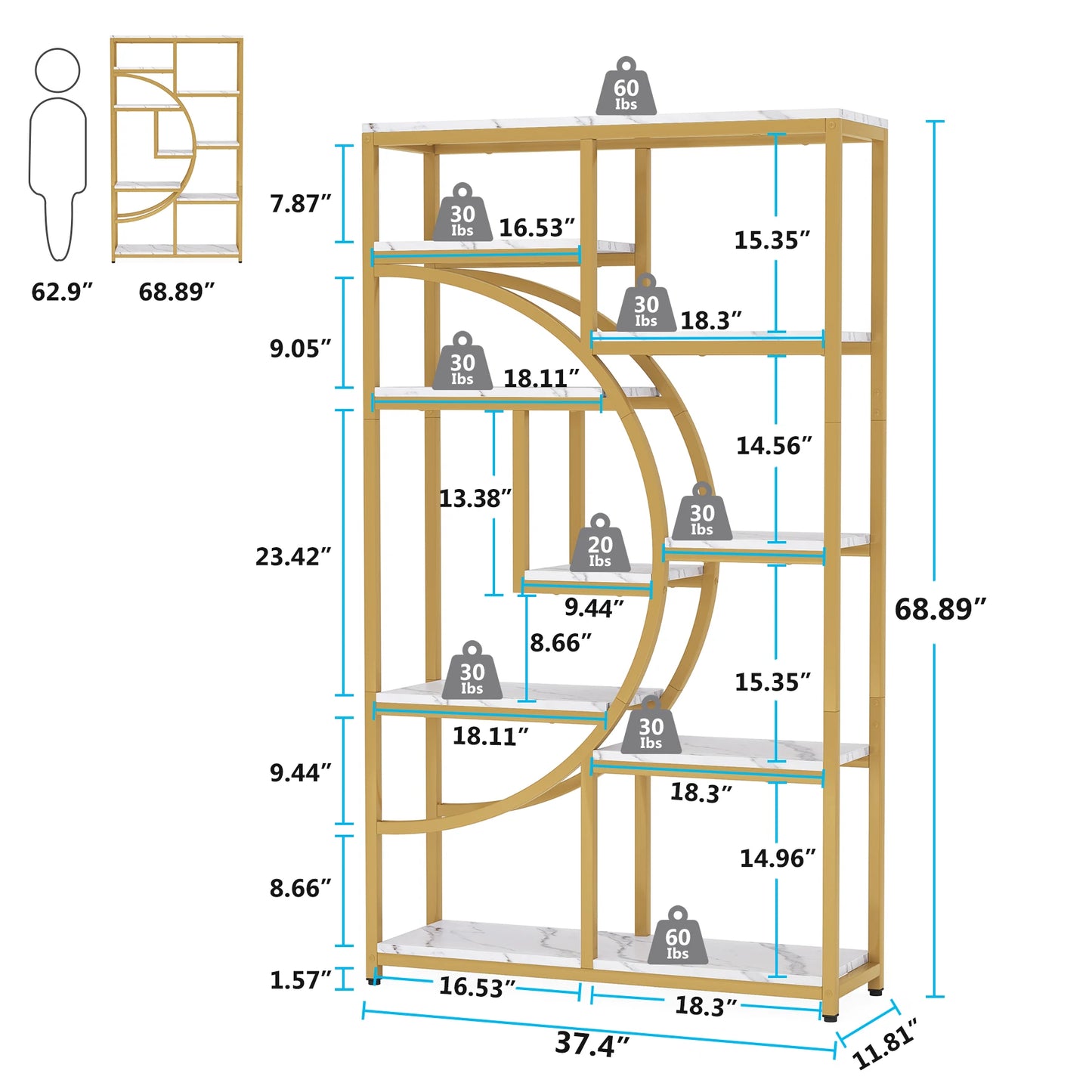 Tribesigns Bookshelf Industrial 5 Tier Etagere Bookcase, Freestanding Tall Bookshelves Display Shelf Storage Organizer