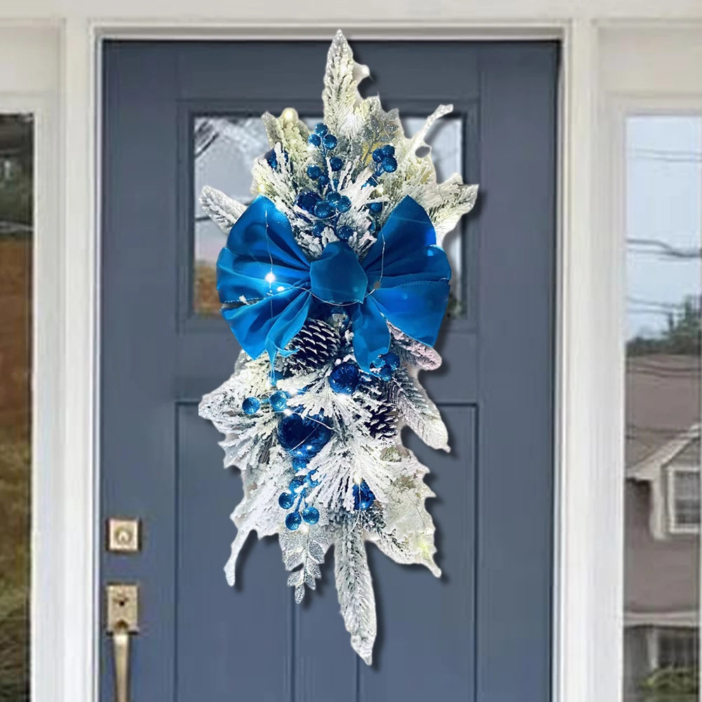 Christmas Swag Wreath Pendants Ornament Christmas Wreath without/with Light Home Door Window Decoration Party Supplies