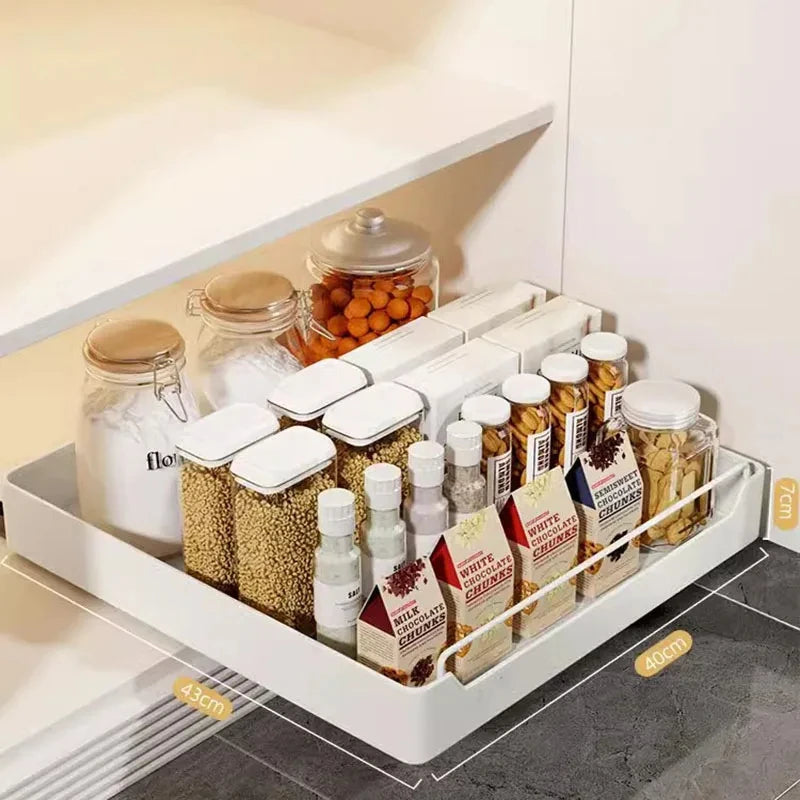 Kitchen Storage Box with Sliding Rail Pull-out Cabinet Storage Rack Spice Pantry Shelves Drawer Kitchen Organizer Basket