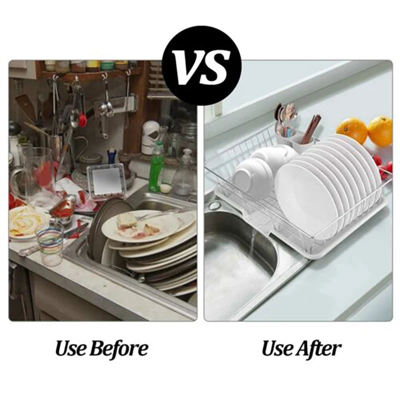 Large Dish Drying Rack Drainer Kitchen Sink Plate Draining Tray Cutlery Holder