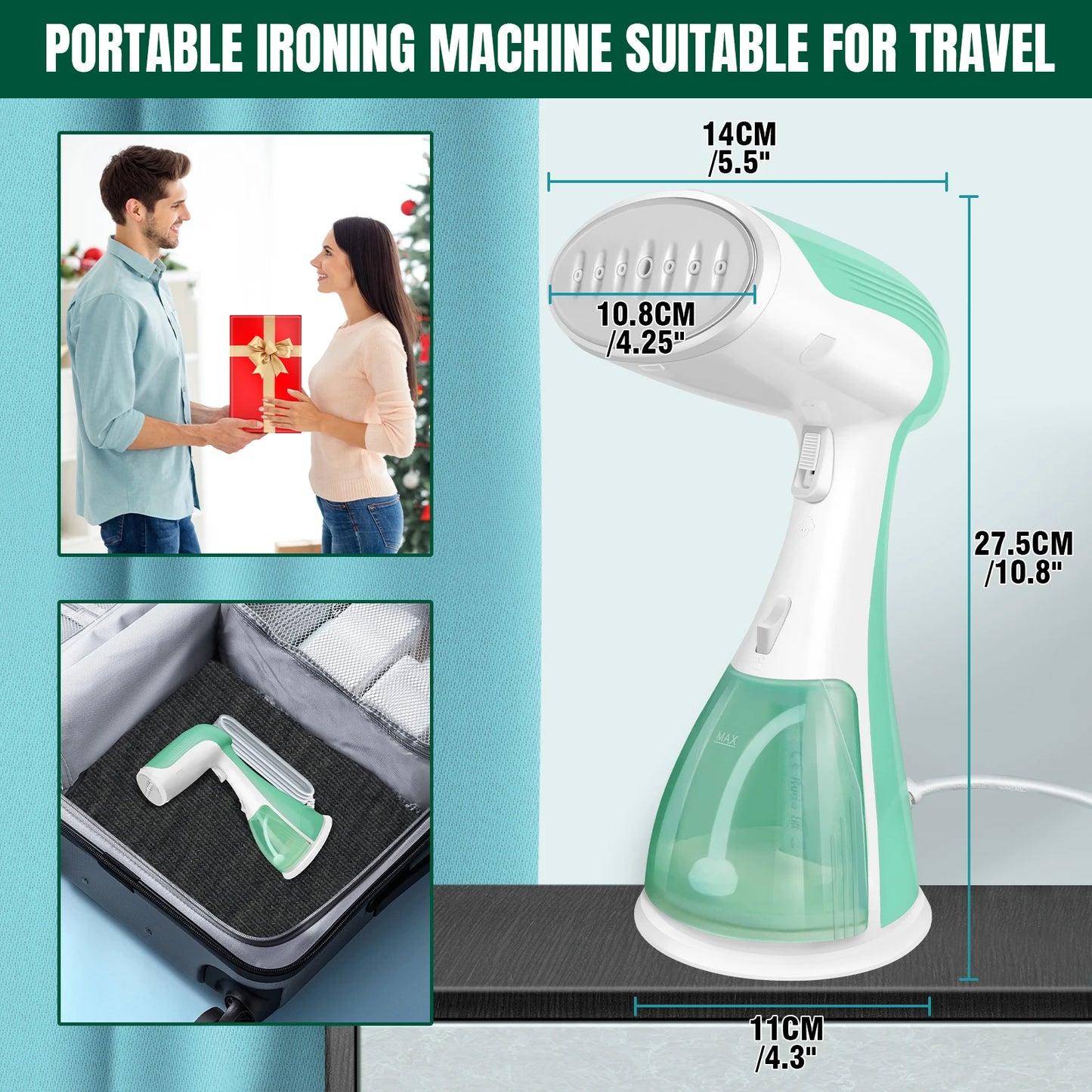 Clothes Steamer Handheld, 1500W Portable Garment Steamer Iron for Clothes with 300ml Tank, Fast Heat-up, Fast Wrinkle Removal