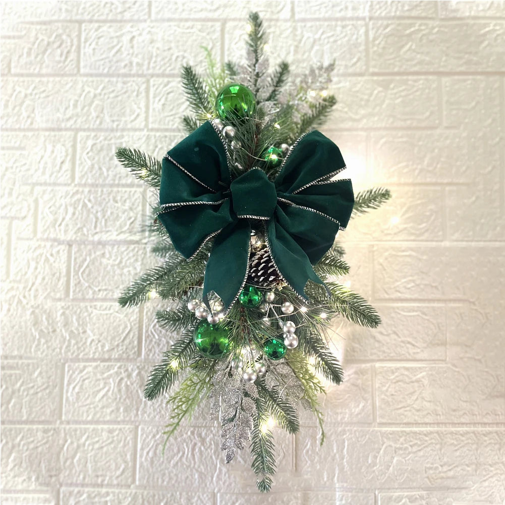 Christmas Swag Wreath Pendants Ornament Christmas Wreath without/with Light Home Door Window Decoration Party Supplies