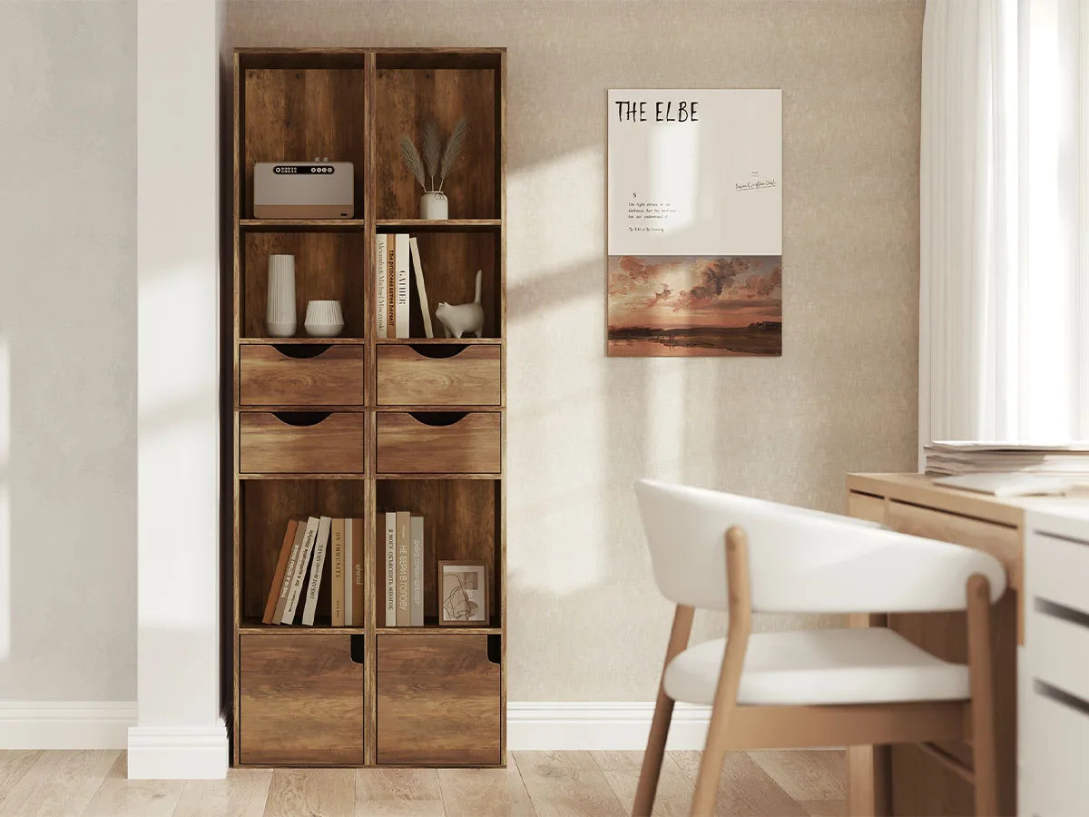 WOLTU Bookcase Standing Shelf with Drawers Door 30x158x24cm Home Office Display Storage Shelves Organizer for Living Room Decor