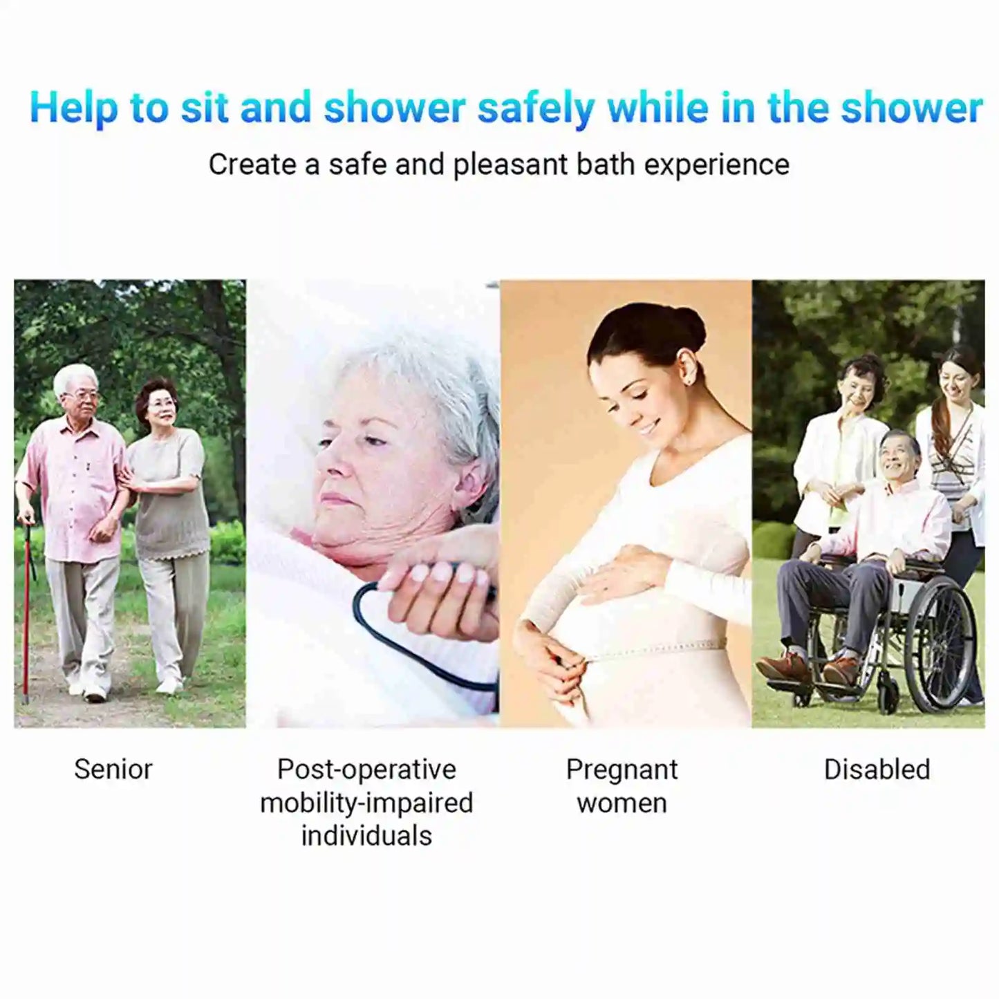 Wall Mounted Shower Seats Folding Shower Bench Bathroom Chair Stool with Non-slip Feet Drainage Holes For Elderly Disabled