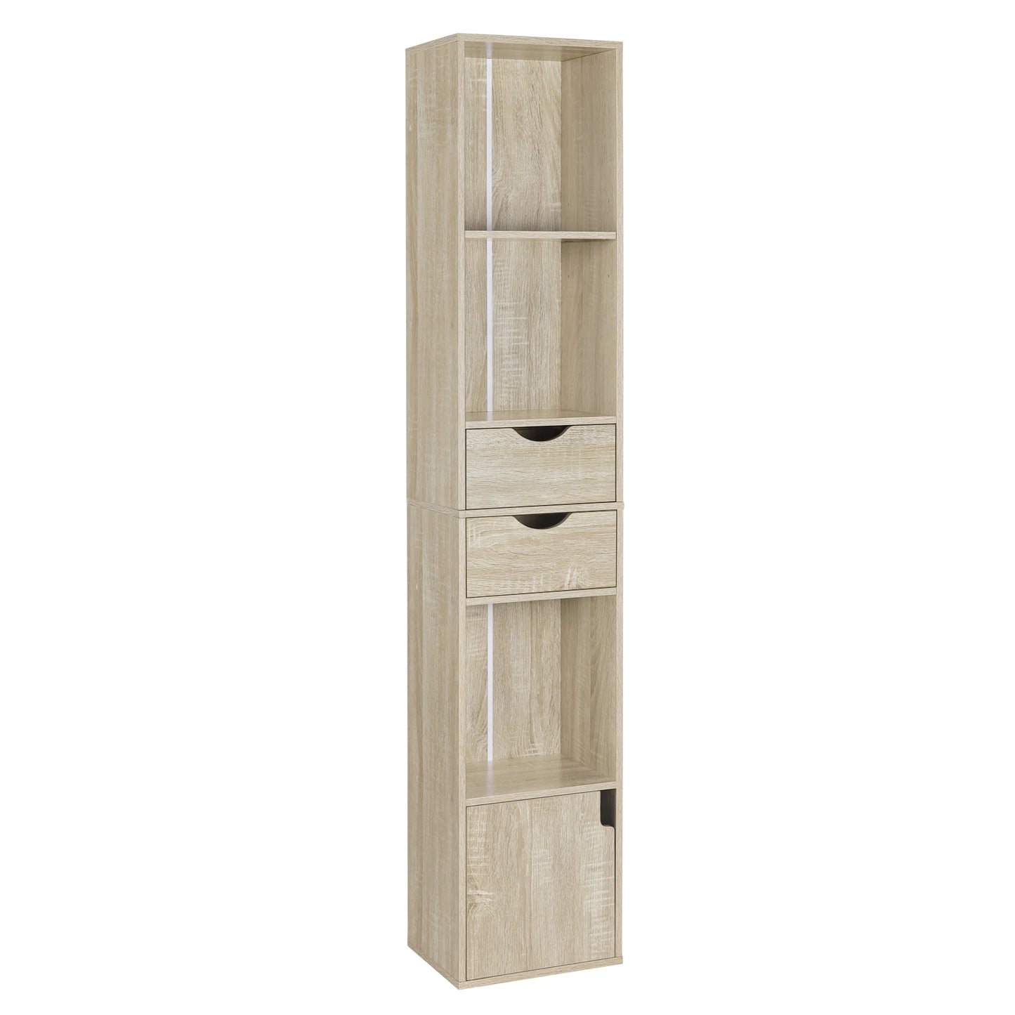 WOLTU Bookcase Standing Shelf with Drawers Door 30x158x24cm Home Office Display Storage Shelves Organizer for Living Room Decor