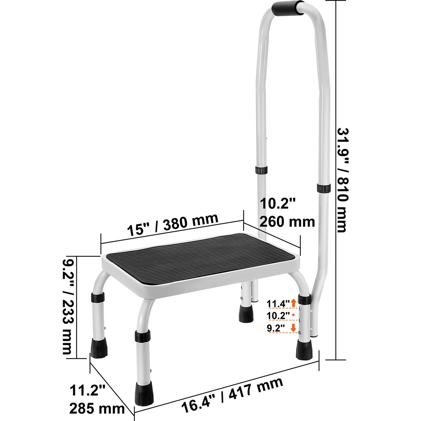 VEVOR Step Stool 1 Step 330lbs Capacity Adjustable Height Toddlers Adults Non Slip Sturdy For Office RVs Pets Bathrooms Bedrooms