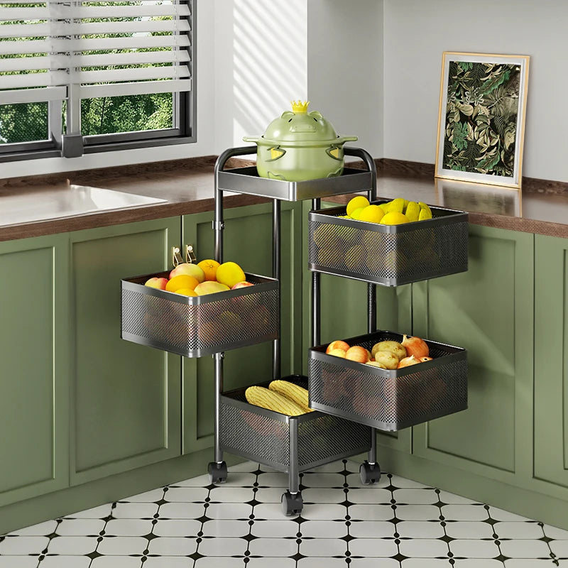 Multi-functional Storage Rack Vegetable Basket Removable Rotating Kitchen Shelving Shelf Trolley Furniture Home