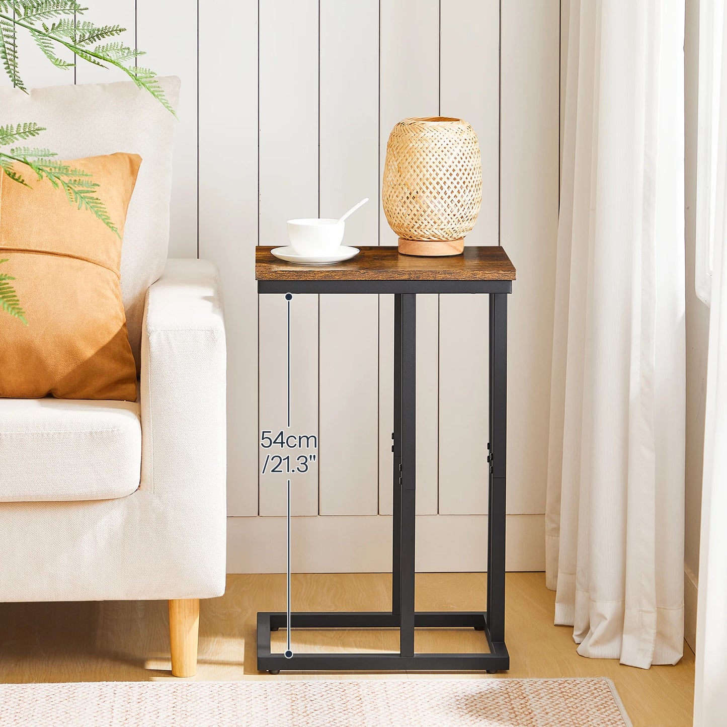 C Shaped Side Table, Narrow Sofa Side Table, Tall Slim Side Table for Living Room, Laptop Table for Sofa Small Coffee Table