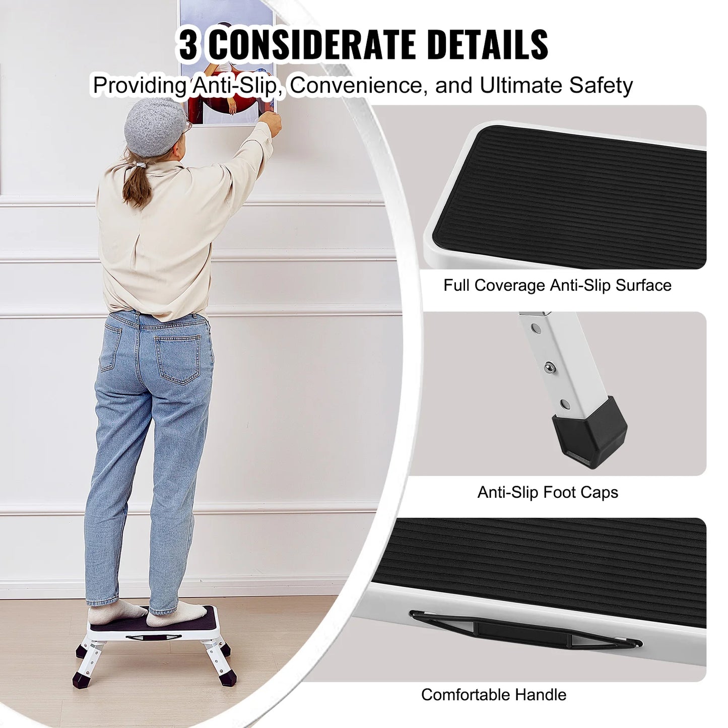 VEVOR Step Stool 1 Step 330lbs Capacity Adjustable Height Toddlers Adults Non Slip Sturdy For Office RVs Pets Bathrooms Bedrooms