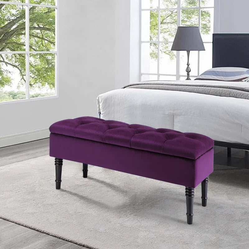 Buttoned Velvet Ottoman Storage Footstool
