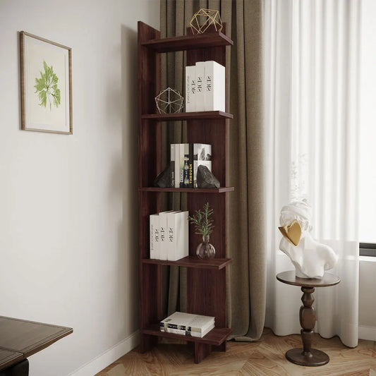 5 Tier Corner Storage Bookshelf Shelving Unit, Walnut