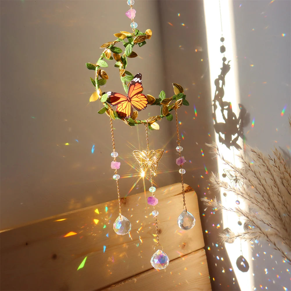 Sun catcher Crystal Wind Chimes Star Moon Love Heart Diamond Prisms Pendant Hanging Light Catcher Make Drop Home Decor