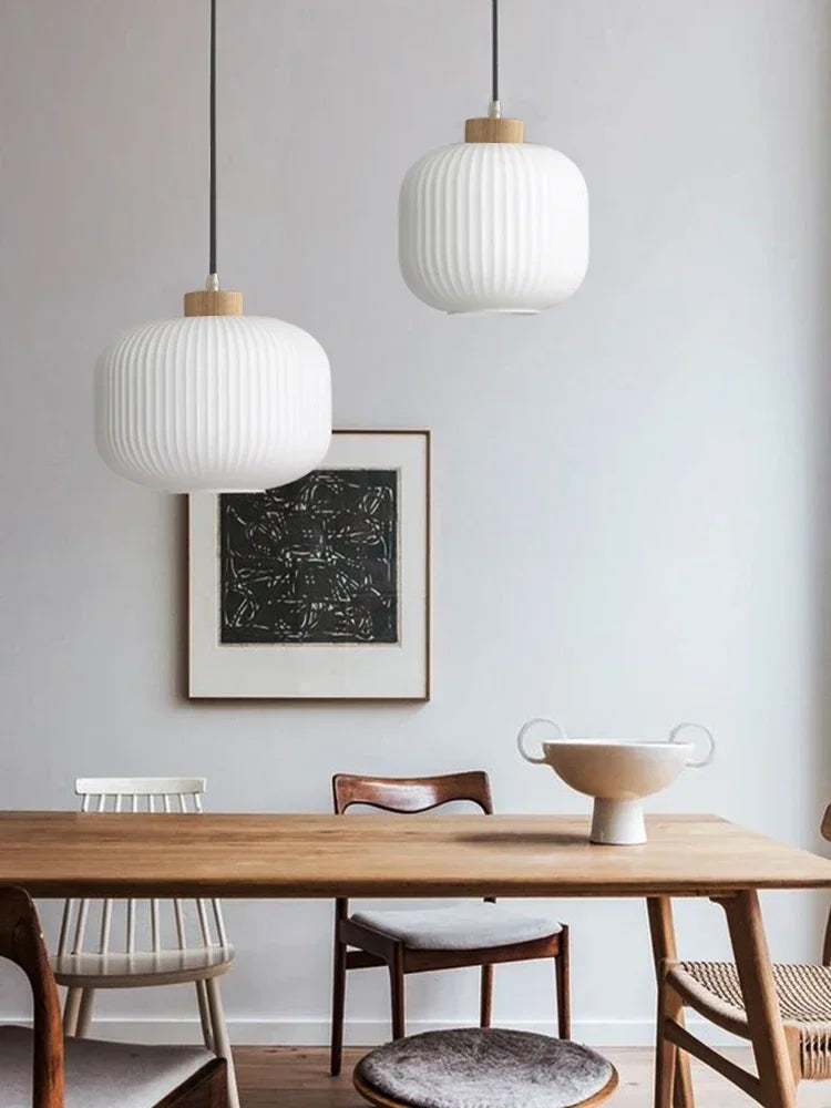Japanese Wabi Sabi Style White Glass Lamp for Home Decoration Kitchen Bedroom Dining Room Pendant Light