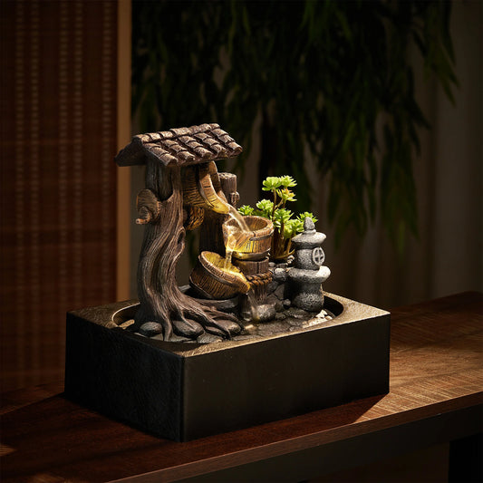 【Breeins】Tabletop Fountain Water Feature with LED Light Home Decoration