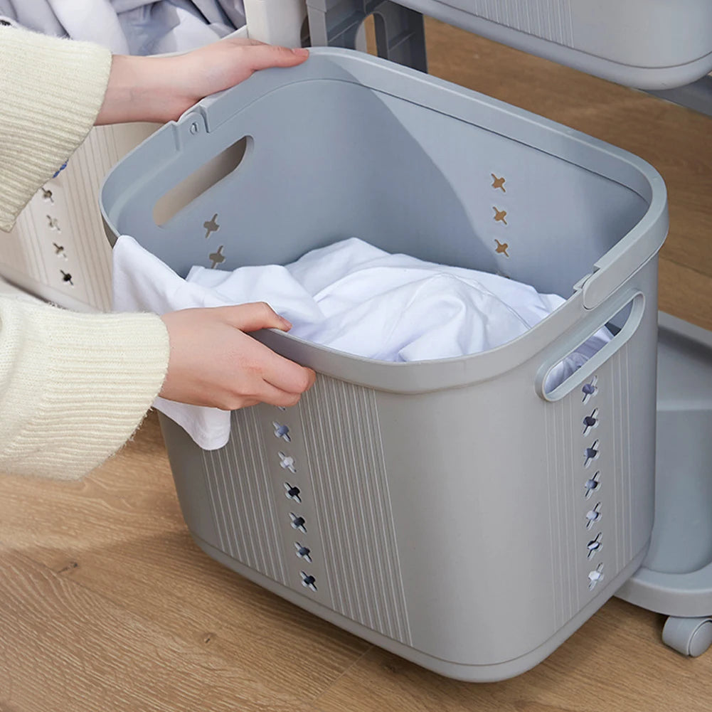 3-Tier Storage Rack Laundry Basket with Wheels