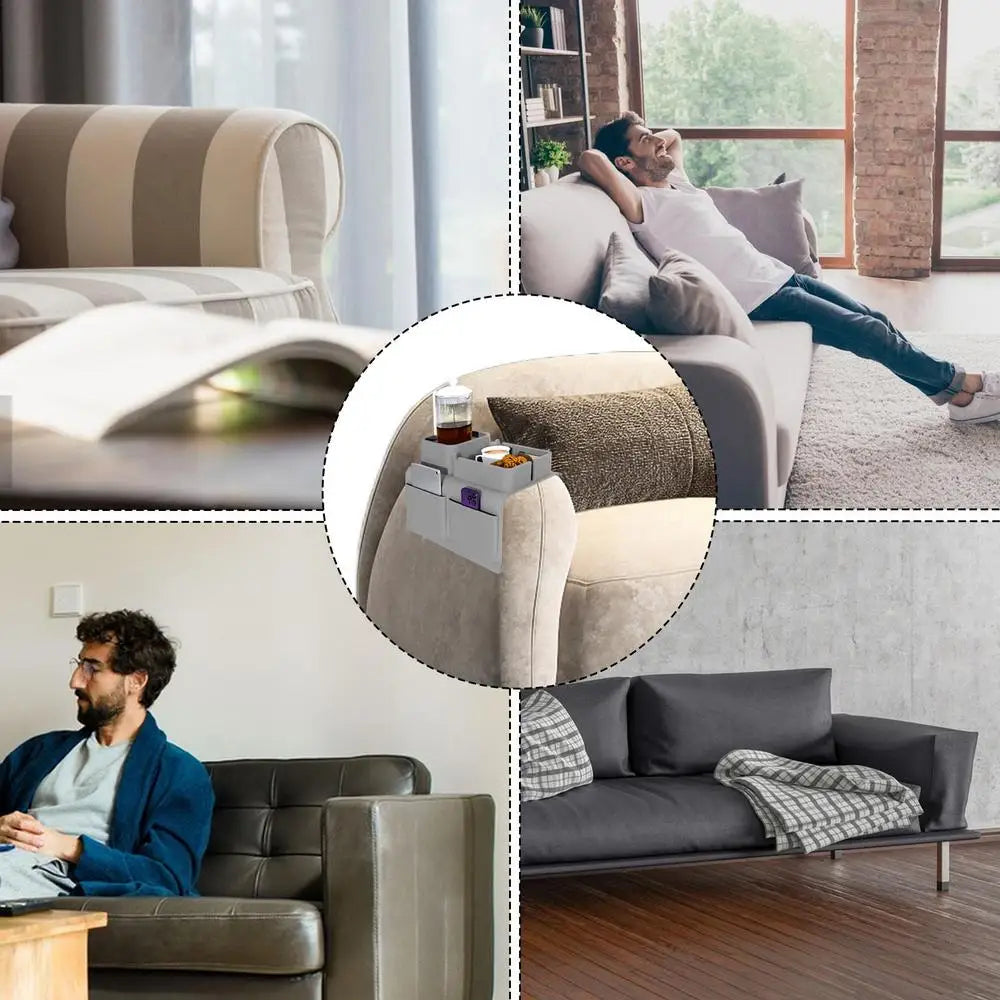 Silicone Couch Arm Tray Sofa Armrest Organizer Cup Holder Back Grid-Like Design Storage Supplies for Car Backseats Living Rooms