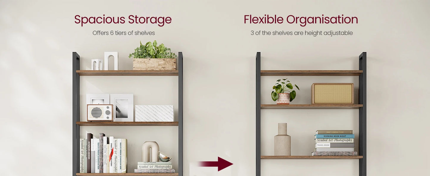 VASAGLE 6-Tier Bookcase, Tall Bookshelf with Door, Metal Frame, Adjustable Shelves, 24 x 60 x 159.5 cm