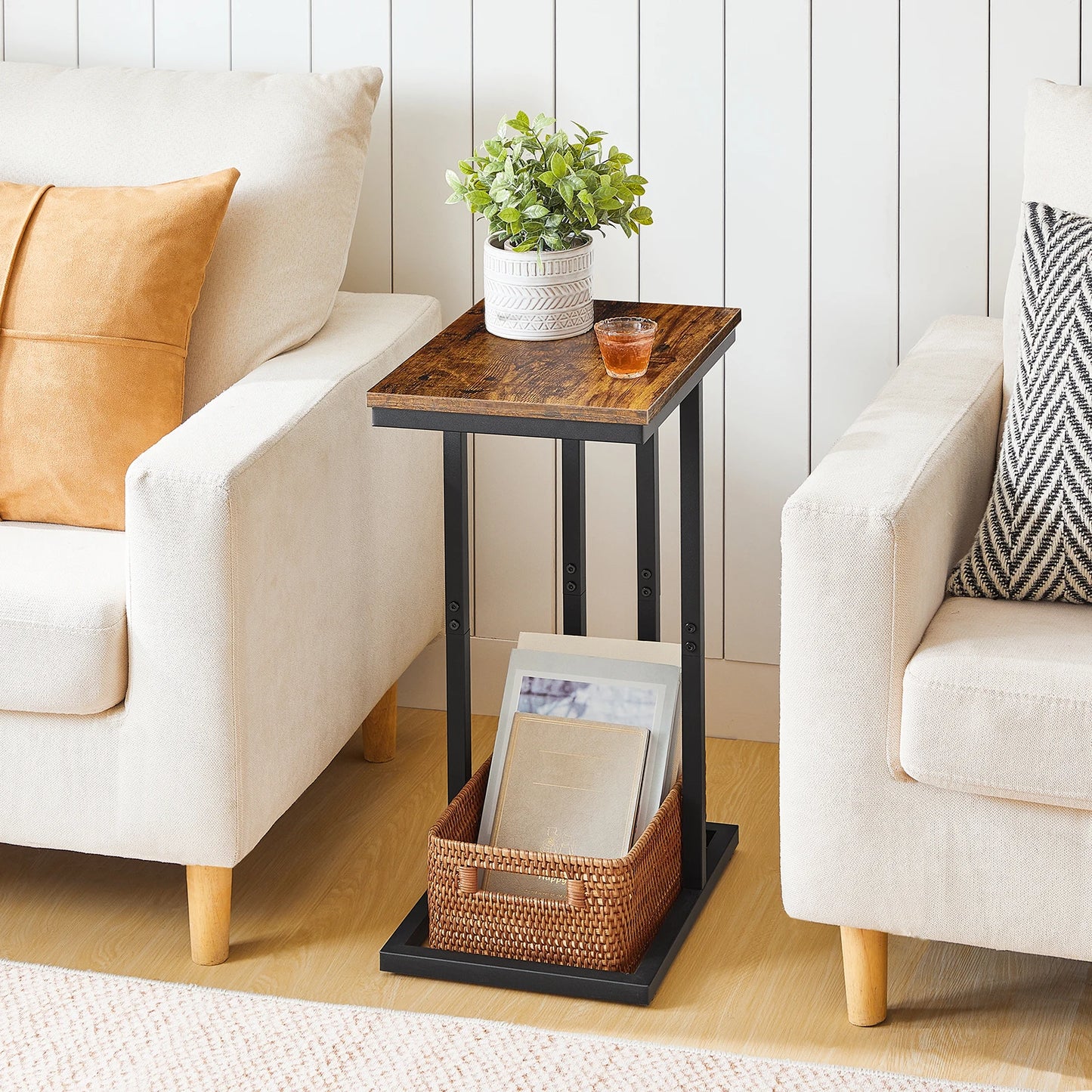 C Shaped Side Table, Narrow Sofa Side Table, Tall Slim Side Table for Living Room, Laptop Table for Sofa Small Coffee Table