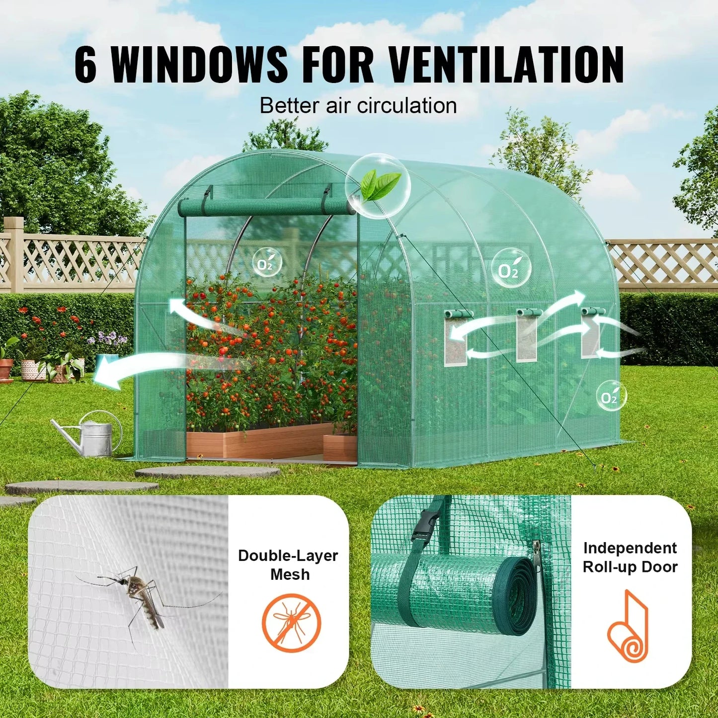 VEVOR Walk-in Tunnel Greenhouse Hoop House Greenhouse Tunnel Plant Hot House with Steel Frame Green PE Cover Roll-up Zipper Door