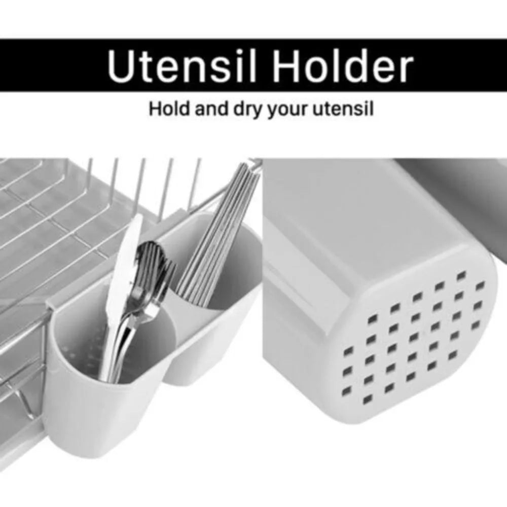 Large Dish Drying Rack Drainer Kitchen Sink Plate Draining Tray Cutlery Holder