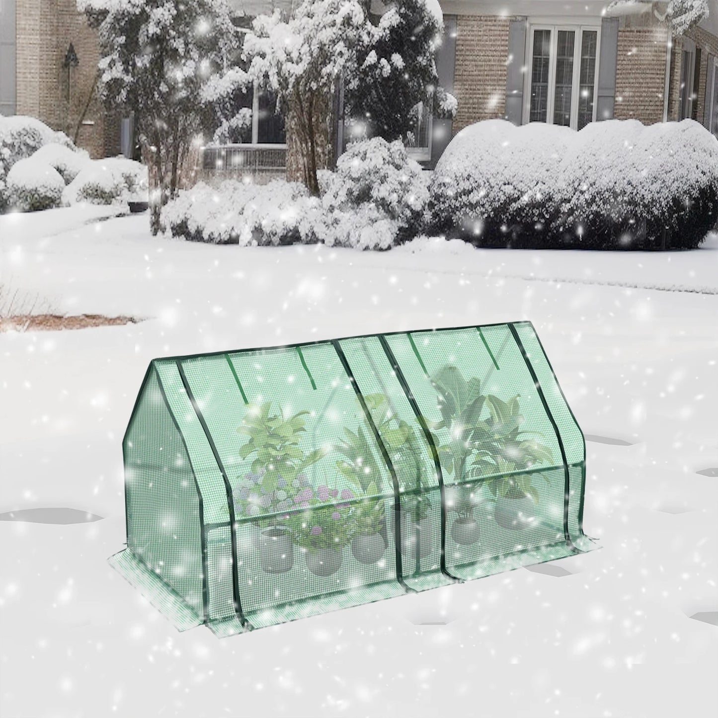 Foil Garden Greenhouse Cold Frame with Roll-Up Doors 4 Pegs Reinforced PE Tarpaulin Warm House for Plants Flowers Tomato Outdoor