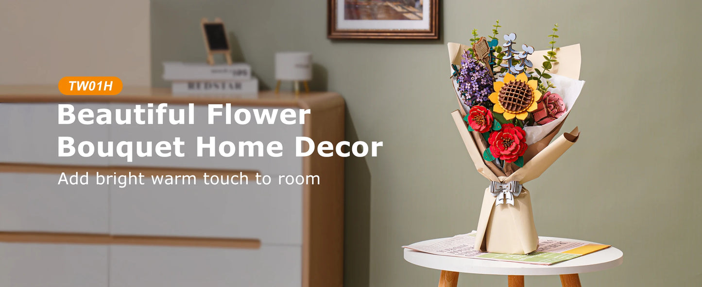 Robotime Rowood Wooden Flower Bouquet 3D Wooden Puzzle Wood Crafts Kits for Adults Home Decor