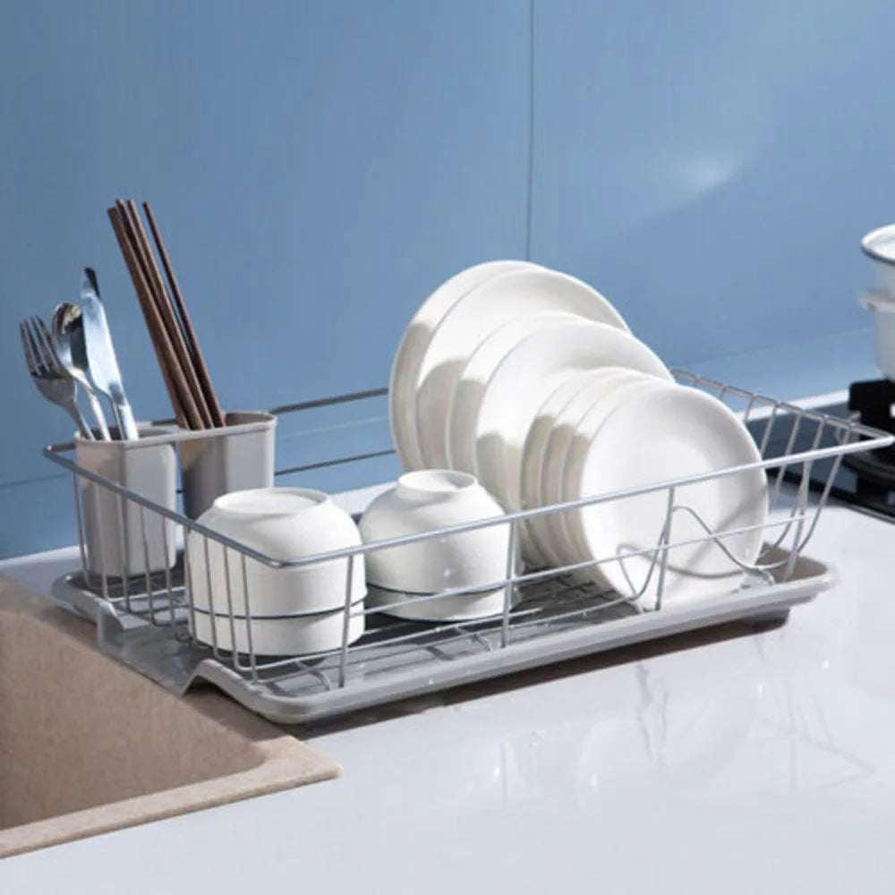 Large Dish Drying Rack Drainer Kitchen Sink Plate Draining Tray Cutlery Holder