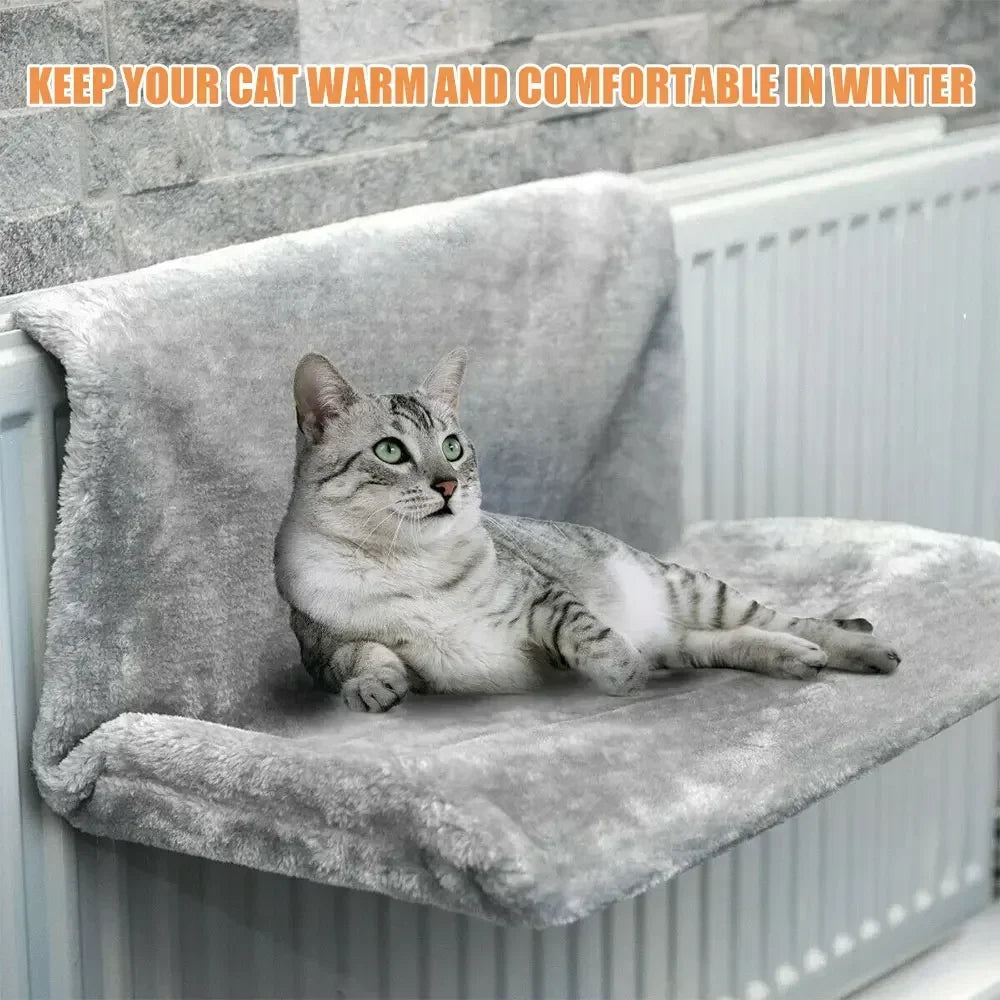 Cat Radiator Bed, Hammock Hanging Pet Bed,Heated Calming Fluffy Cradle for Pet,Cat Shelf Warm Cozy Plush Nap Mat with Wire Frame