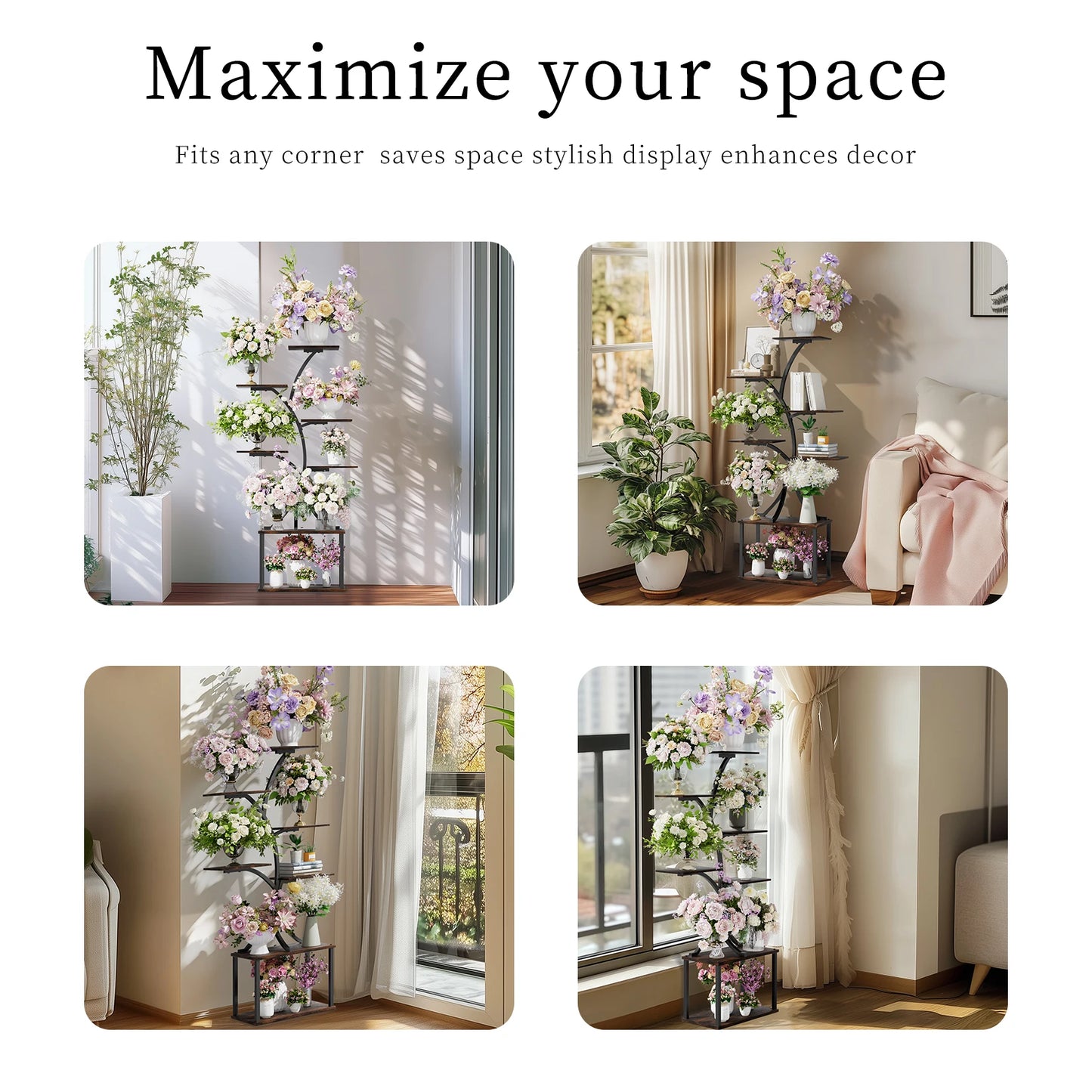 Tree-Shaped Industrial Plant Stand Display Rack Corner Flower Holder Multiple Shelves Organizer Rack