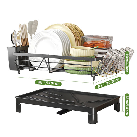 Black Single Layer Dish Rack, Drainer Rack, Dish Drying Rack,Steel Plate and Bowl Organizer, 50 x 25 x 20 cm