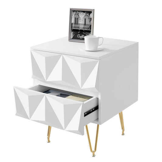 Bedside Table 40x53x40cm Decorative Adult Nightstand Modern Storage Unit with 2 Drawers 3D Effect for Bed Bedroom Living Room