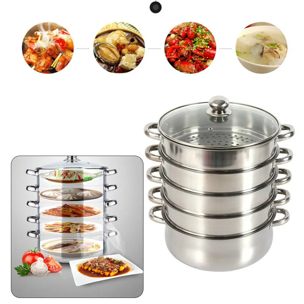 Multifunctional Stainless Steel Steamer 26cm/28cm/30cm 5-Tier Kitchen Cooking Steamer Durable And Easy-to-clean