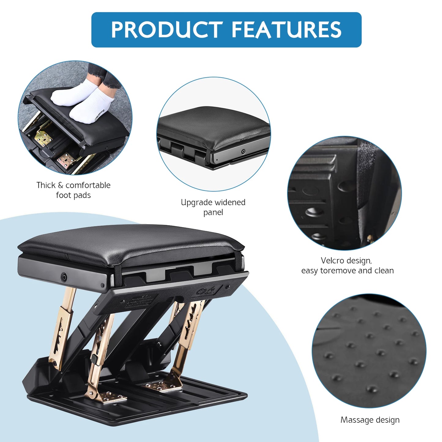 Foot Rest Under Desk, SenDeluz Ergonomic Foot Rest 4 Level Height Adjustable Folding Footstool Non-Slip Foot Leg Rest