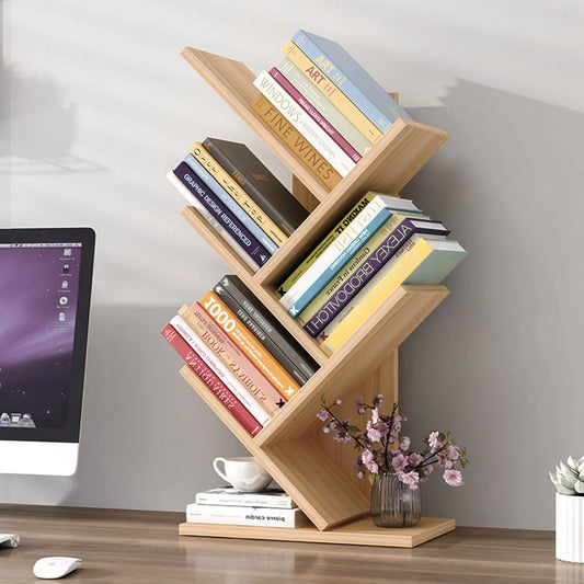 Livingandhome Rustic Standing Tree Bookshelf Wood Display Rack Kids Bookshelf Bookshelves for Home
