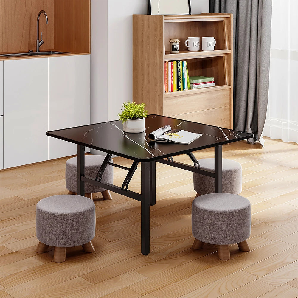 Square Marble Effect 80cm Folding Coffee Table Camping Dining Table Office Center Kitchen Furniture