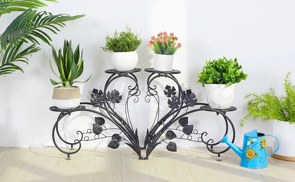 4 Potted Flower Stand Plant Holder Window Plant Pot Shelf Desk Plant Stand Indoor Outdoor Plant Display Garden Patio