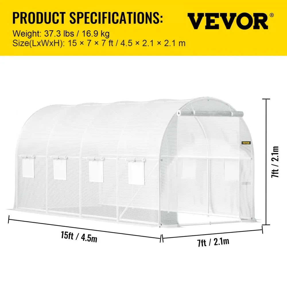 VEVOR Walk-in Tunnel Greenhouse Galvanized Frame & Waterproof Cover 15x7x7/10x7x7/20x10x7/12x7x7 ft Greenhouses & Cold Frames