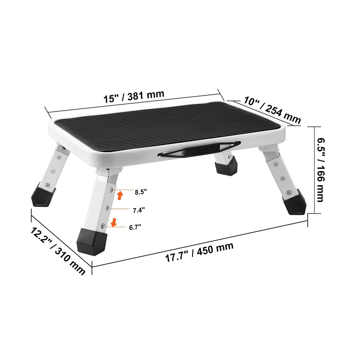 VEVOR Step Stool 1 Step 330lbs Capacity Adjustable Height Toddlers Adults Non Slip Sturdy For Office RVs Pets Bathrooms Bedrooms