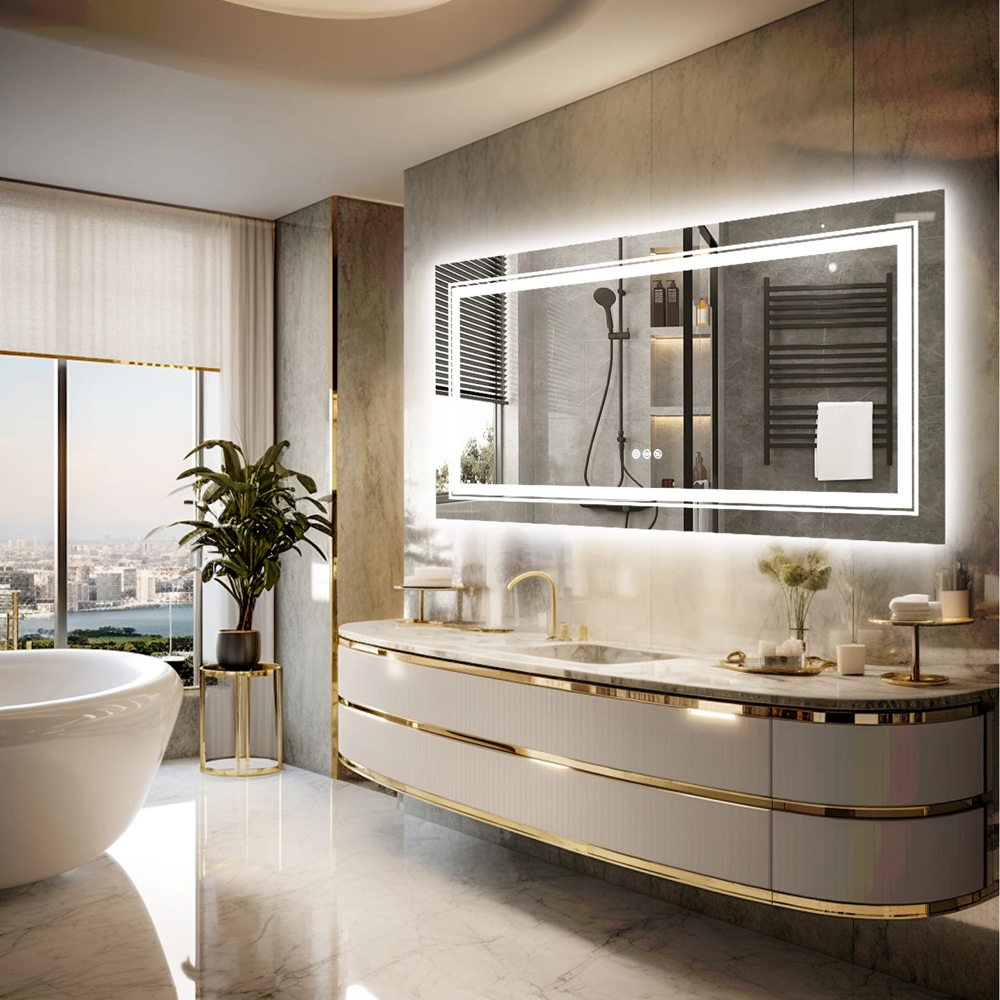 Extra Large Rectangle Bathroom Mirror LED Vanity Dimmable Backlit Anti-Fog Memory with Front and Backlight Shatter-Proof