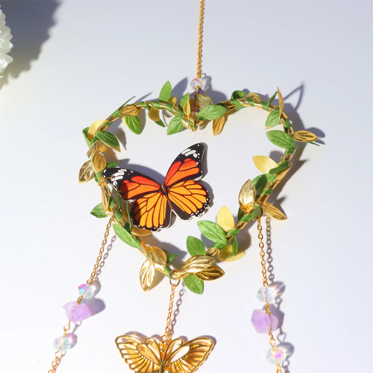New Vine winding Butterfly Crystal Wind Chime Star Moon Hanging Rainbow Chaser Dream Catcher Home Garden Decor Windchimes
