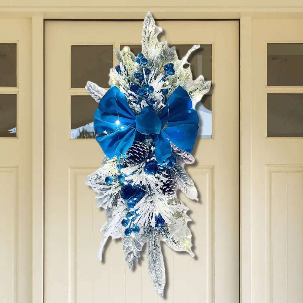 Christmas Swag Wreath Pendants Ornament Christmas Wreath without/with Light Home Door Window Decoration Party Supplies