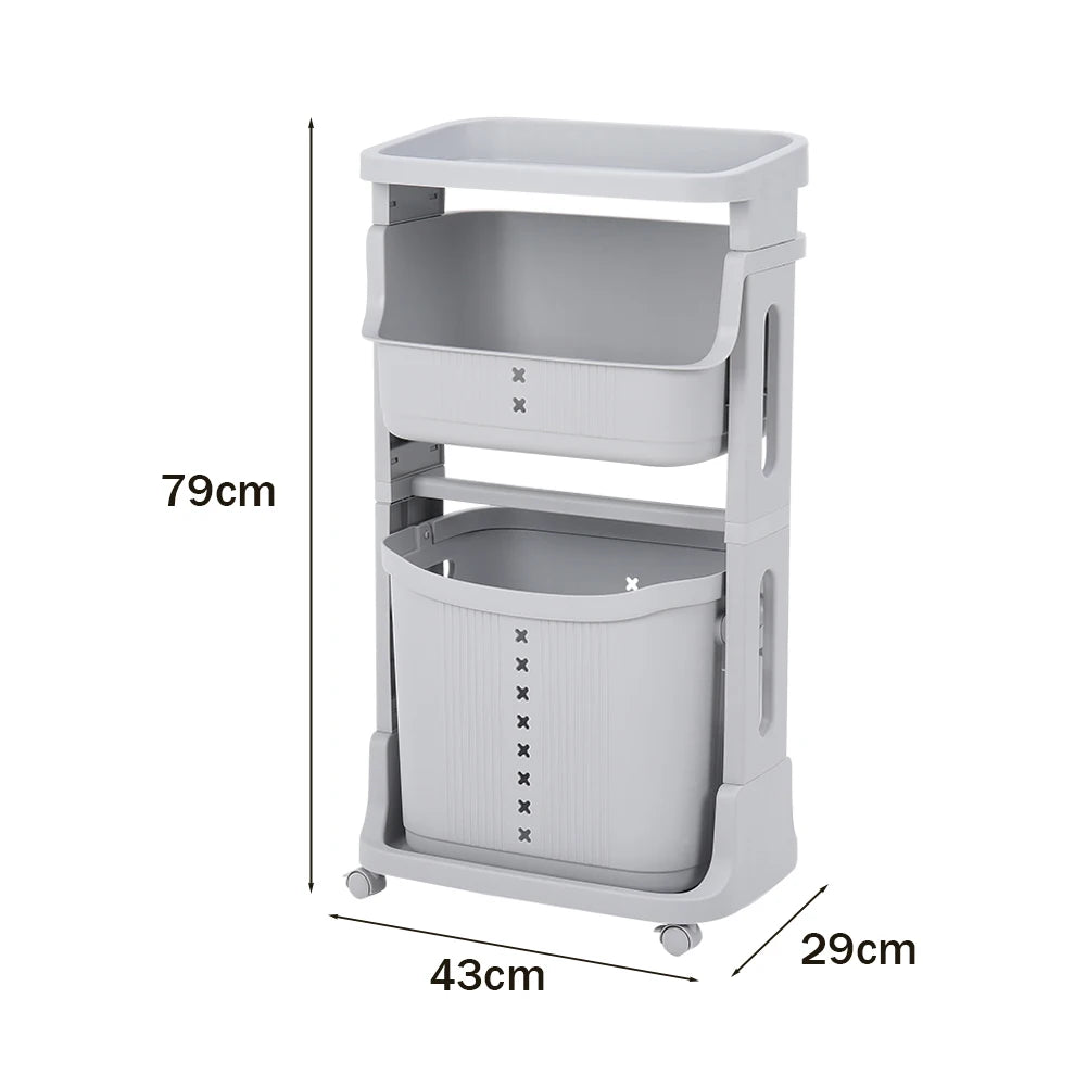 3-Tier Storage Rack Laundry Basket with Wheels