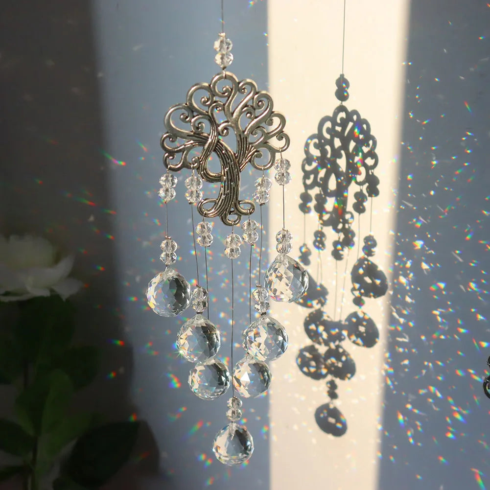 Crystal Wind Chime Rainbow Windchime Sun Catcher Handmade Bohemian Pendant Home Garden Ornament for Bedroom Window Decoration