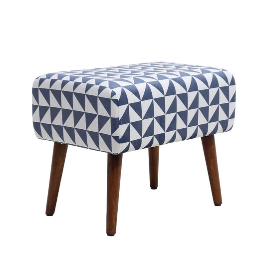 Blue Patterned Footstool with Walnut Legs